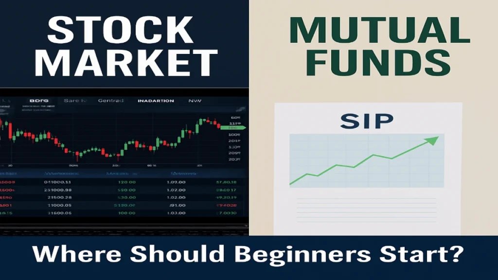 A digital comparison chart showing the key differences between stock market investing and mutual funds for beginners in an easy-to-understand format.