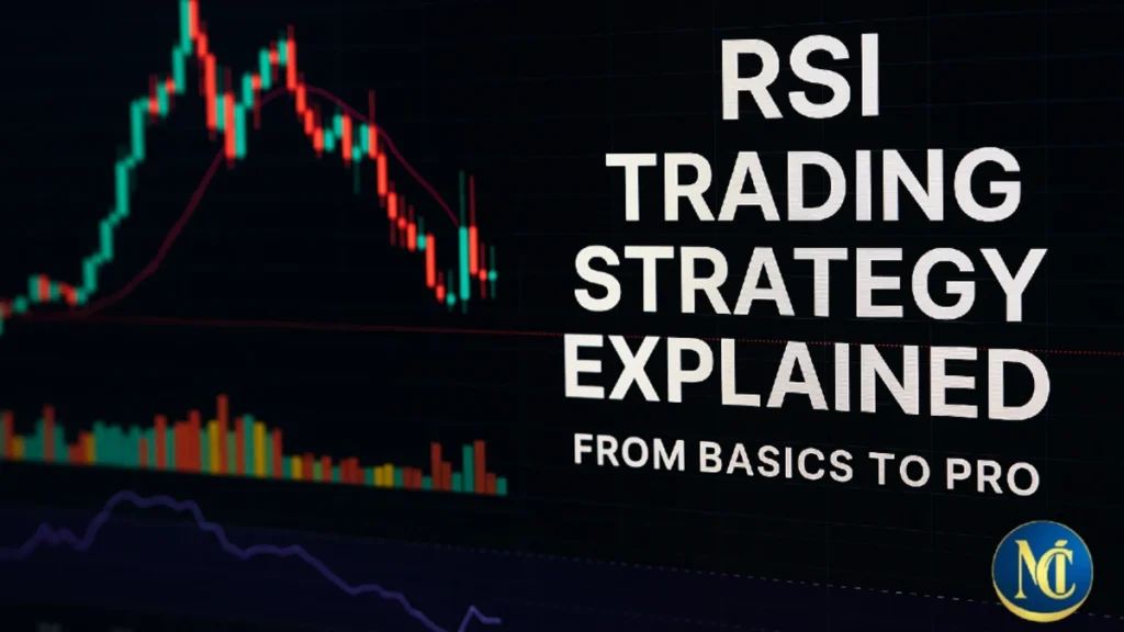 A professional stock chart showing candlesticks, RSI indicator, and modern layout, illustrating the RSI Trading Strategy in action for all levels.