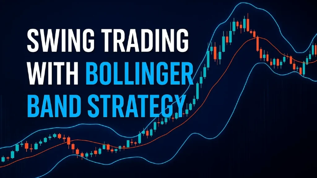 Swing trading strategy using Bollinger Bands on a candlestick chart showing entry, stop-loss, and target zones for better trade planning.